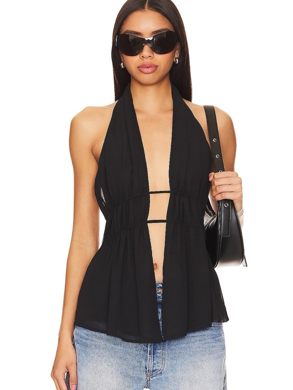 superdown Black Halter Plunge Wren Top